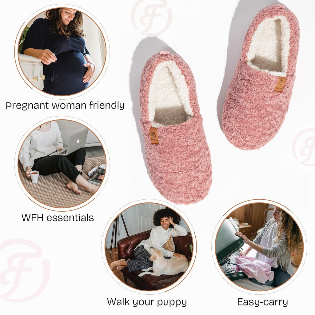 EverFoams Women’s Soft Curly Slippers Memory Foam Lightweight House Shoes