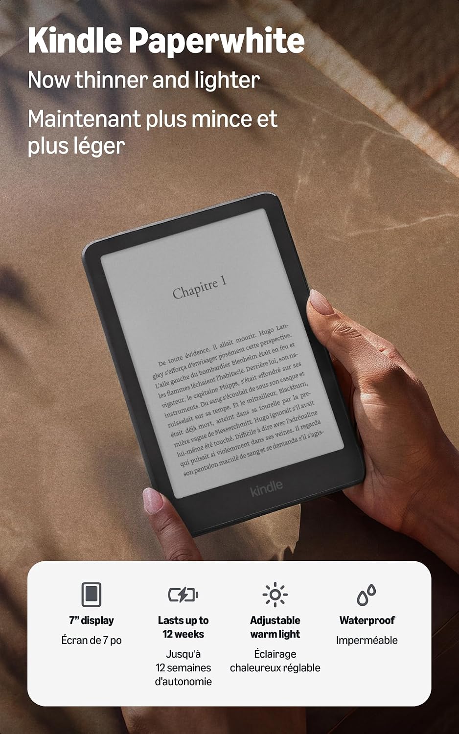 Amazon Kindle Paperwhite 16GB (newest model), Now thinner and lighter, 7" display, warm light, Graphite
