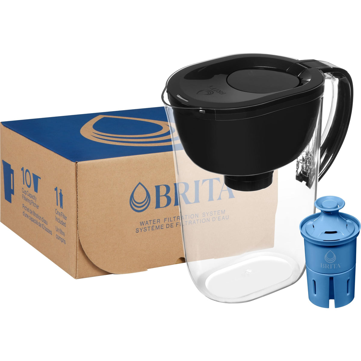 Brita 10 Cup Elite Filter Pitcher with Smart Light Indicator, Reduces 30+ Contaminants Including Lead and Microplastics, Filter Lasts 6 Months, Tahoe, Blue