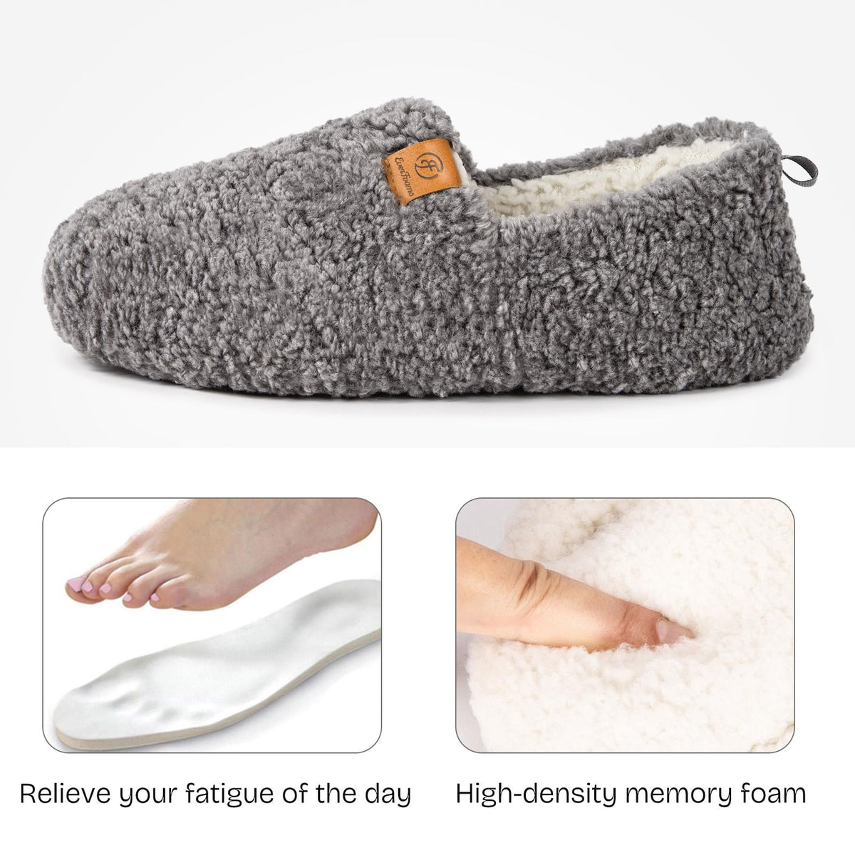 EverFoams Women’s Soft Curly Slippers Memory Foam Lightweight House Shoes