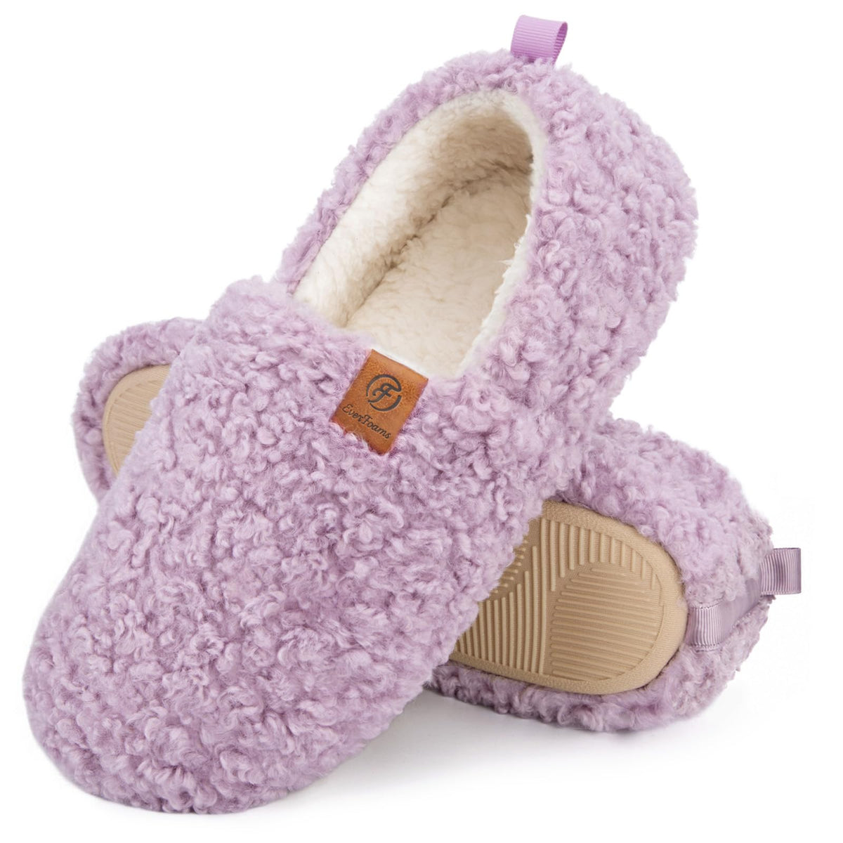 EverFoams Women’s Soft Curly Slippers Memory Foam Lightweight House Shoes