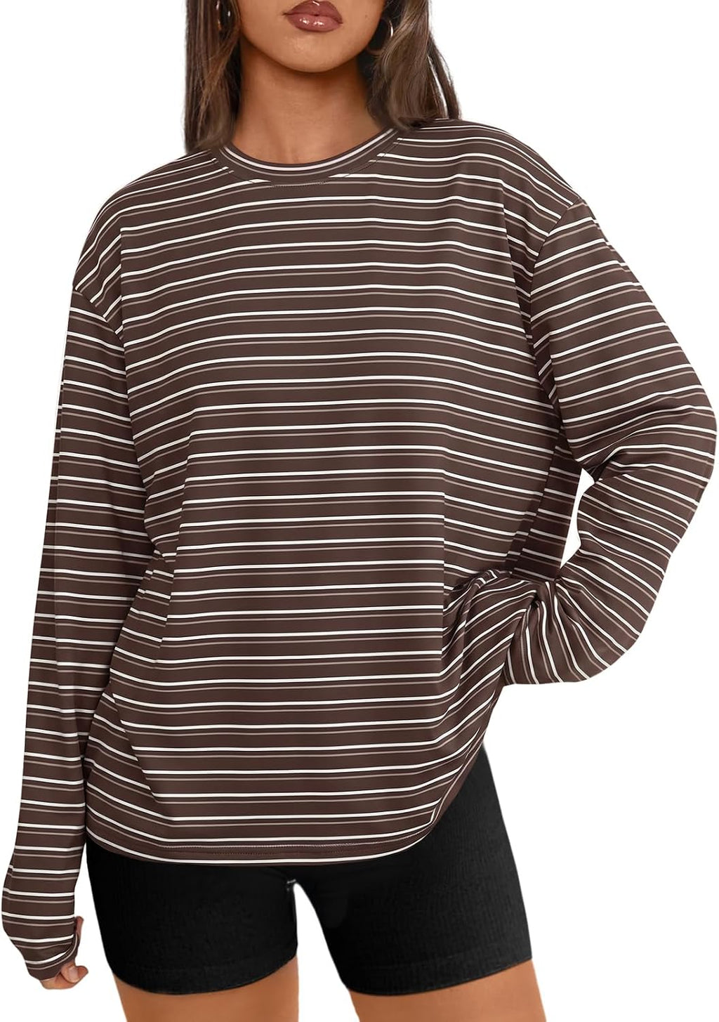 Trendy Queen Chemisier oversize à manches longues pour femme, haut d'automne 2026, t-shirt basique