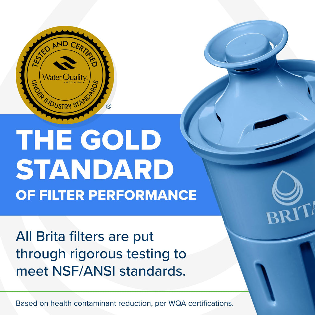 Brita 10 Cup Elite Filter Pitcher with Smart Light Indicator, Reduces 30+ Contaminants Including Lead and Microplastics, Filter Lasts 6 Months, Tahoe, Blue