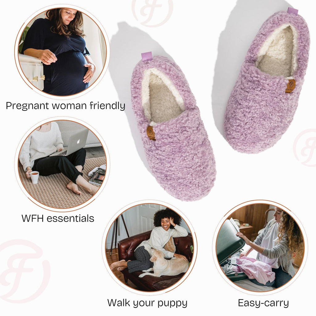 EverFoams Women’s Soft Curly Slippers Memory Foam Lightweight House Shoes