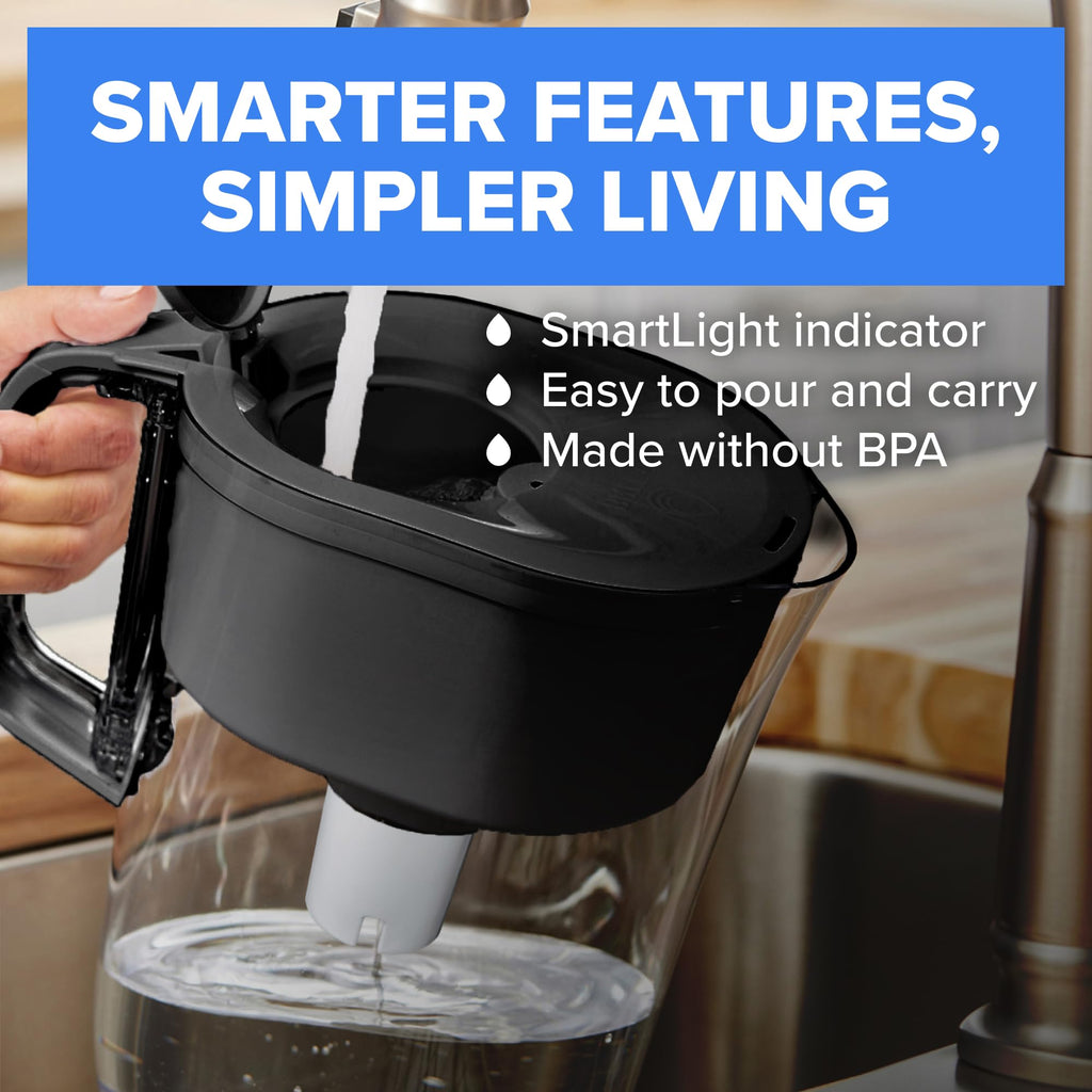 Brita 10 Cup Elite Filter Pitcher with Smart Light Indicator, Reduces 30+ Contaminants Including Lead and Microplastics, Filter Lasts 6 Months, Tahoe, Blue