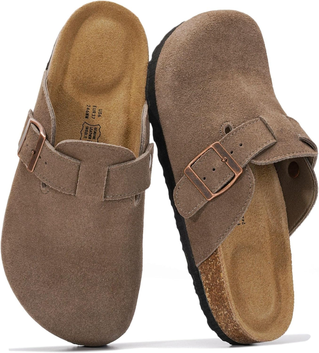 Project Cloud 100% Genuine Leather Womens Cork Footbed Clogs for Women