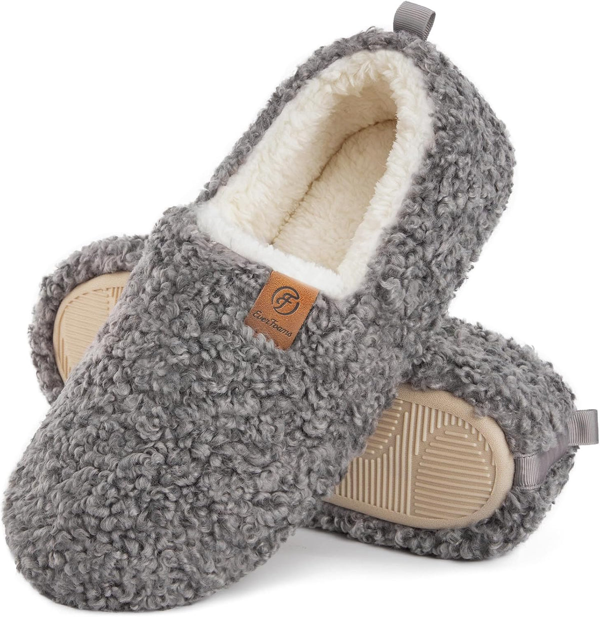 EverFoams Women’s Soft Curly Slippers Memory Foam Lightweight House Shoes