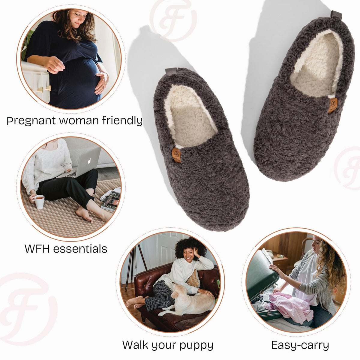 EverFoams Women’s Soft Curly Slippers Memory Foam Lightweight House Shoes