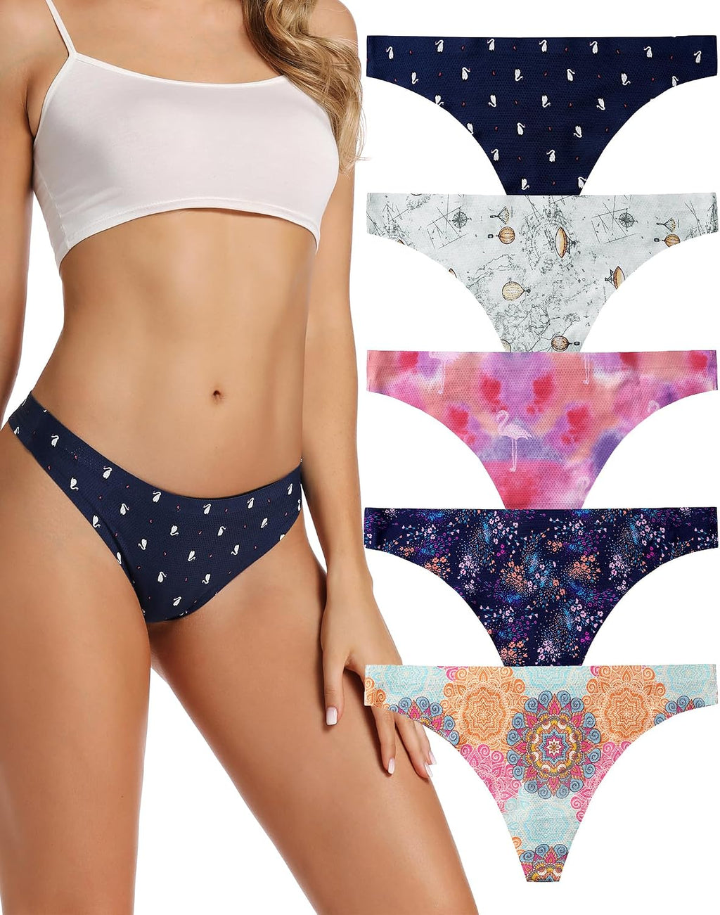 voenxe Nahtlose Damen-Tangas, unsichtbarer Sport-Tanga für Damen, 5er-Pack