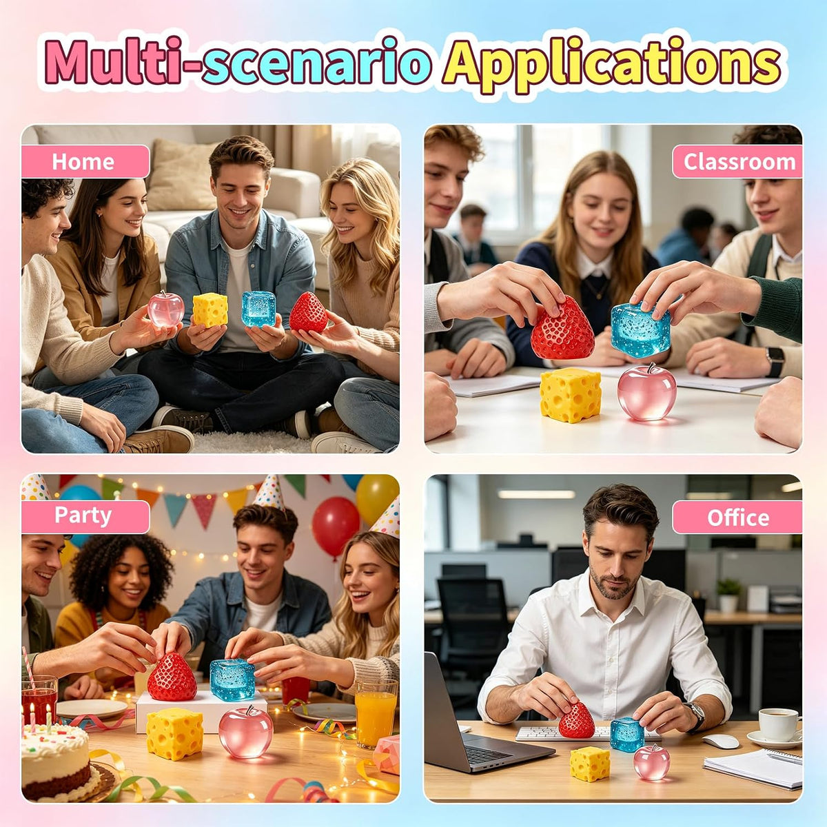 4 Pcs Squeeze Toys Set, Slow Rising Fidget Toy, Stress Relief for Adults