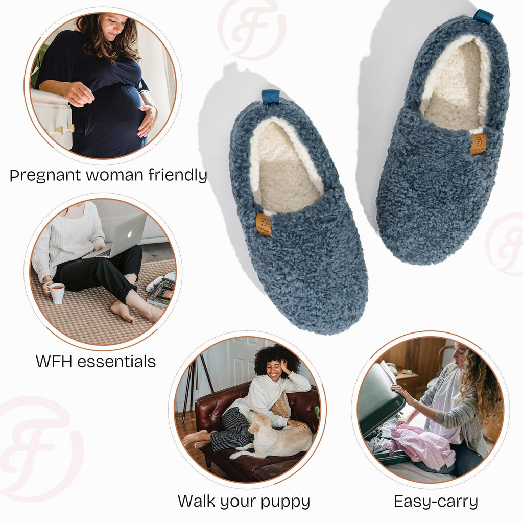 EverFoams Women’s Soft Curly Slippers Memory Foam Lightweight House Shoes