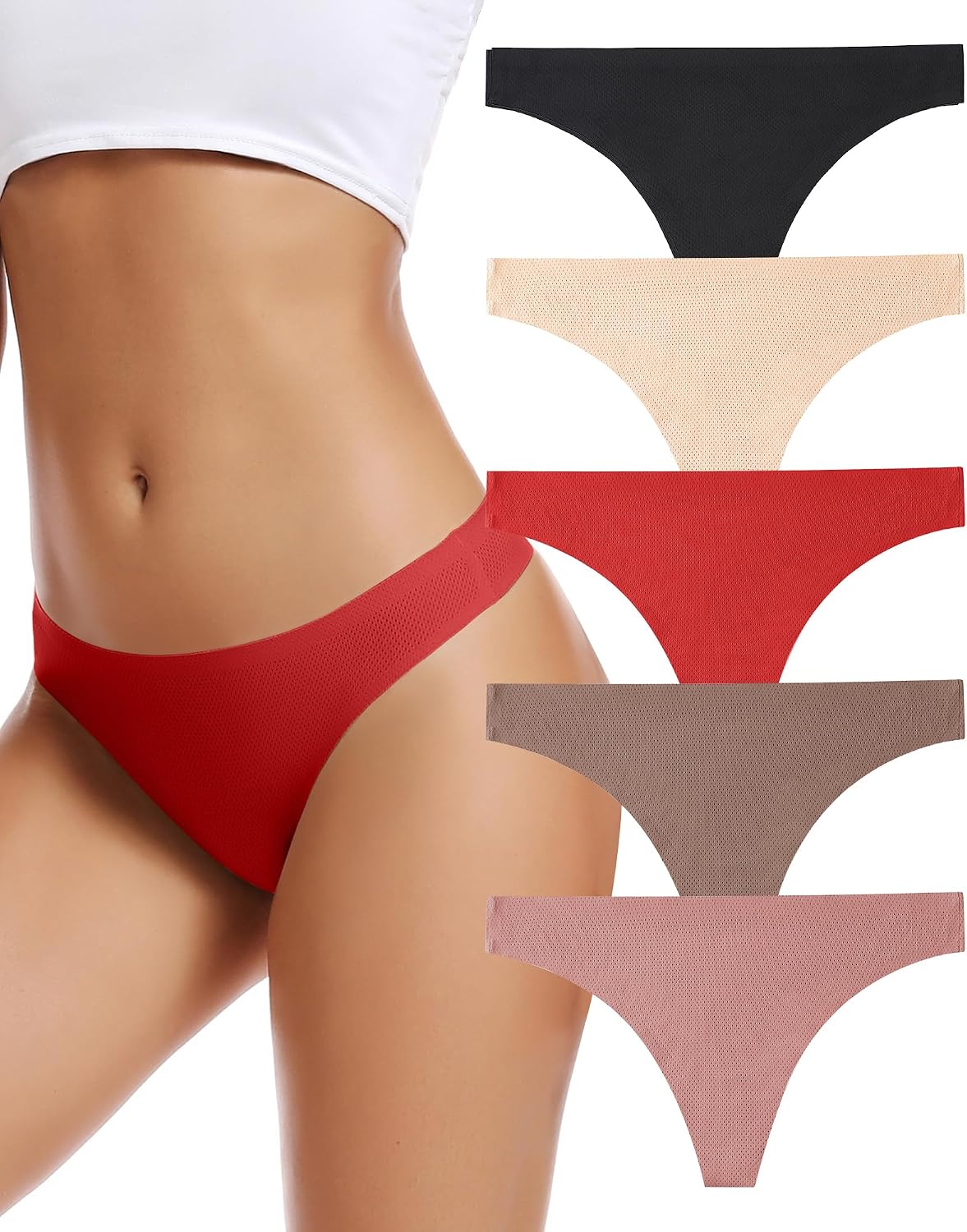 voenxe Nahtlose Damen-Tangas, unsichtbarer Sport-Tanga für Damen, 5er-Pack