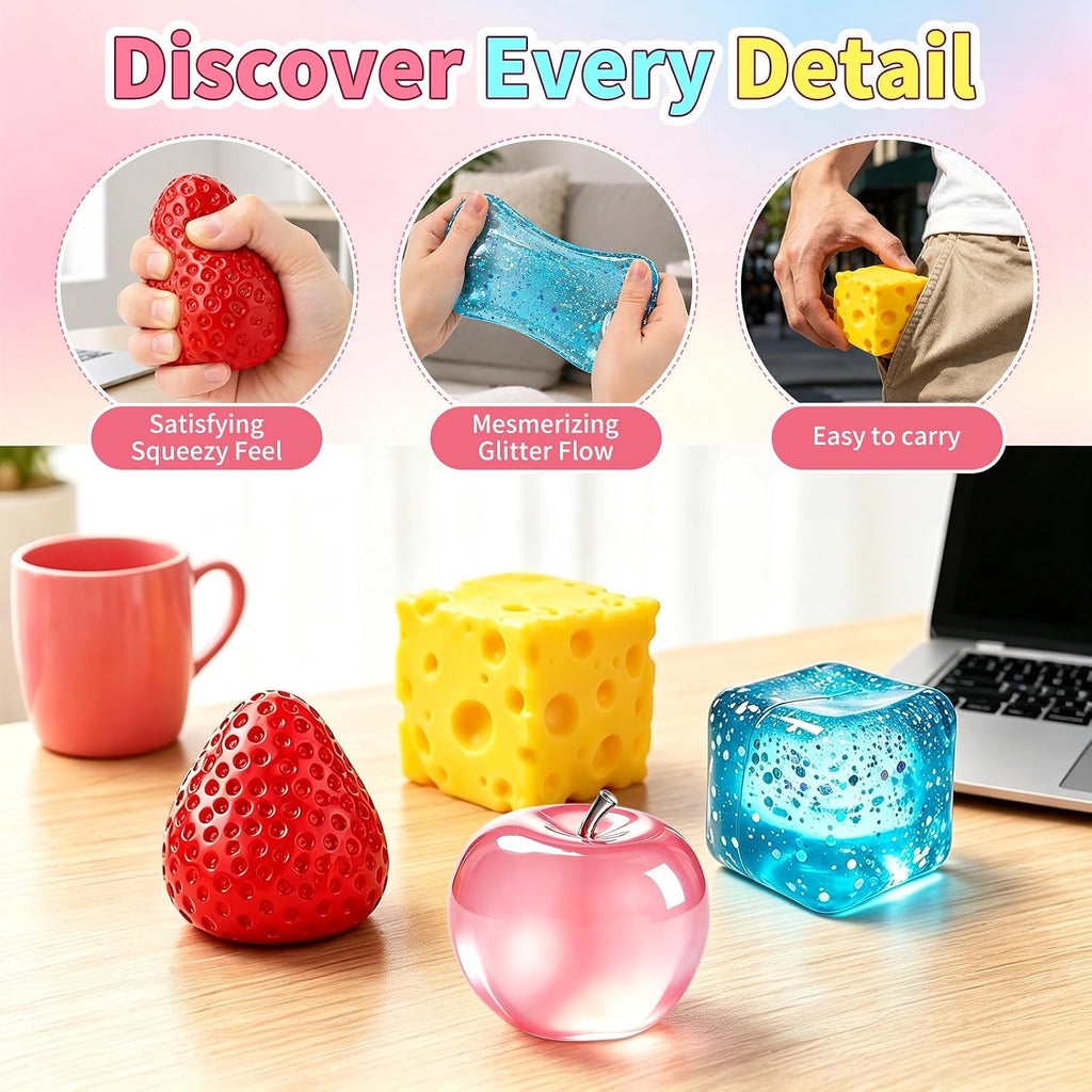 4 Pcs Squeeze Toys Set, Slow Rising Fidget Toy, Stress Relief for Adults