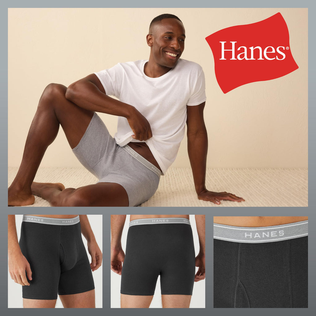 Hanes Men's Underwear Boxer Briefs Pack, Cool & Breathable Cotton Moisture-wicking Underwear for Men, No Ride Up