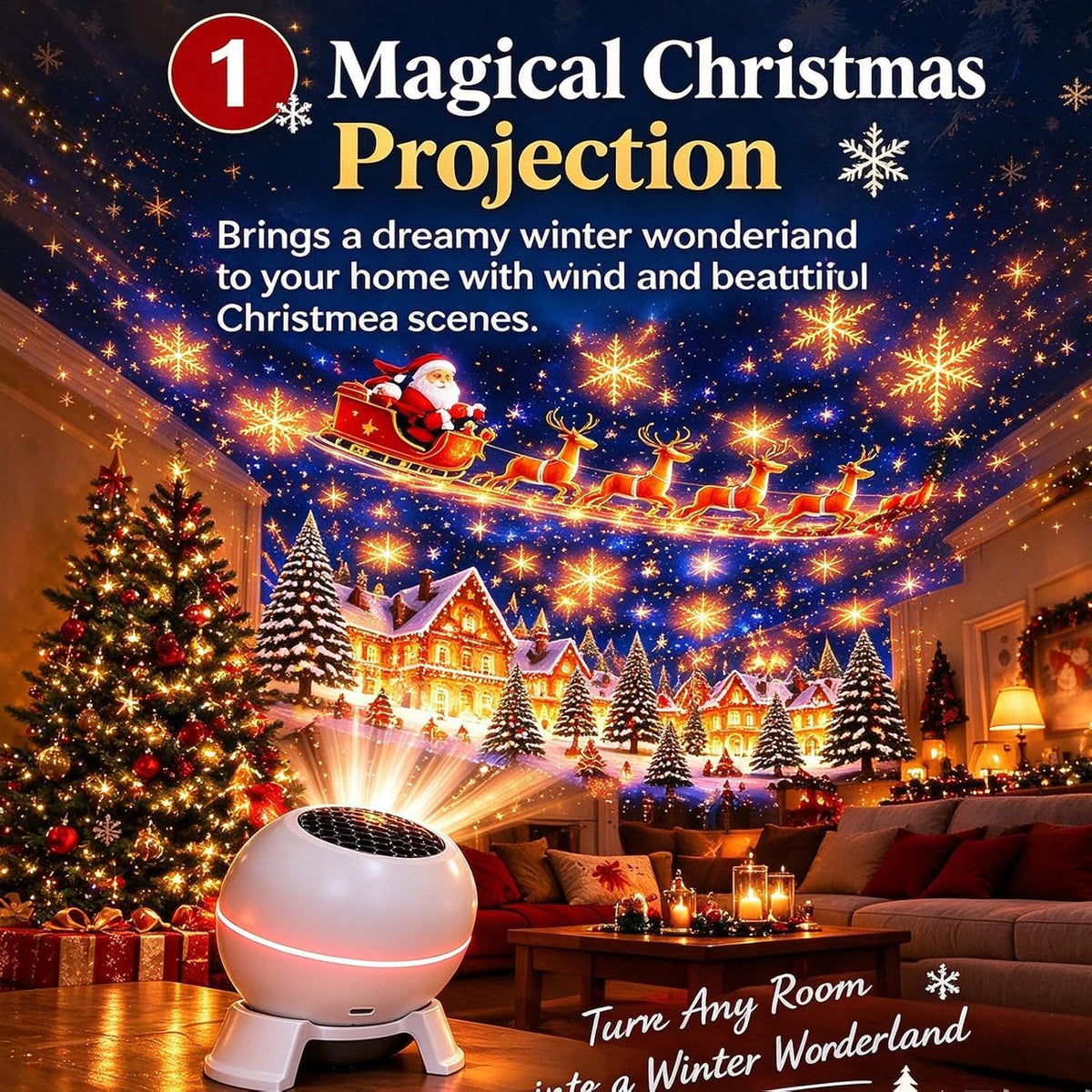 Magical Christmas Projection Night Light | Plug & Play HD Projector Indoor