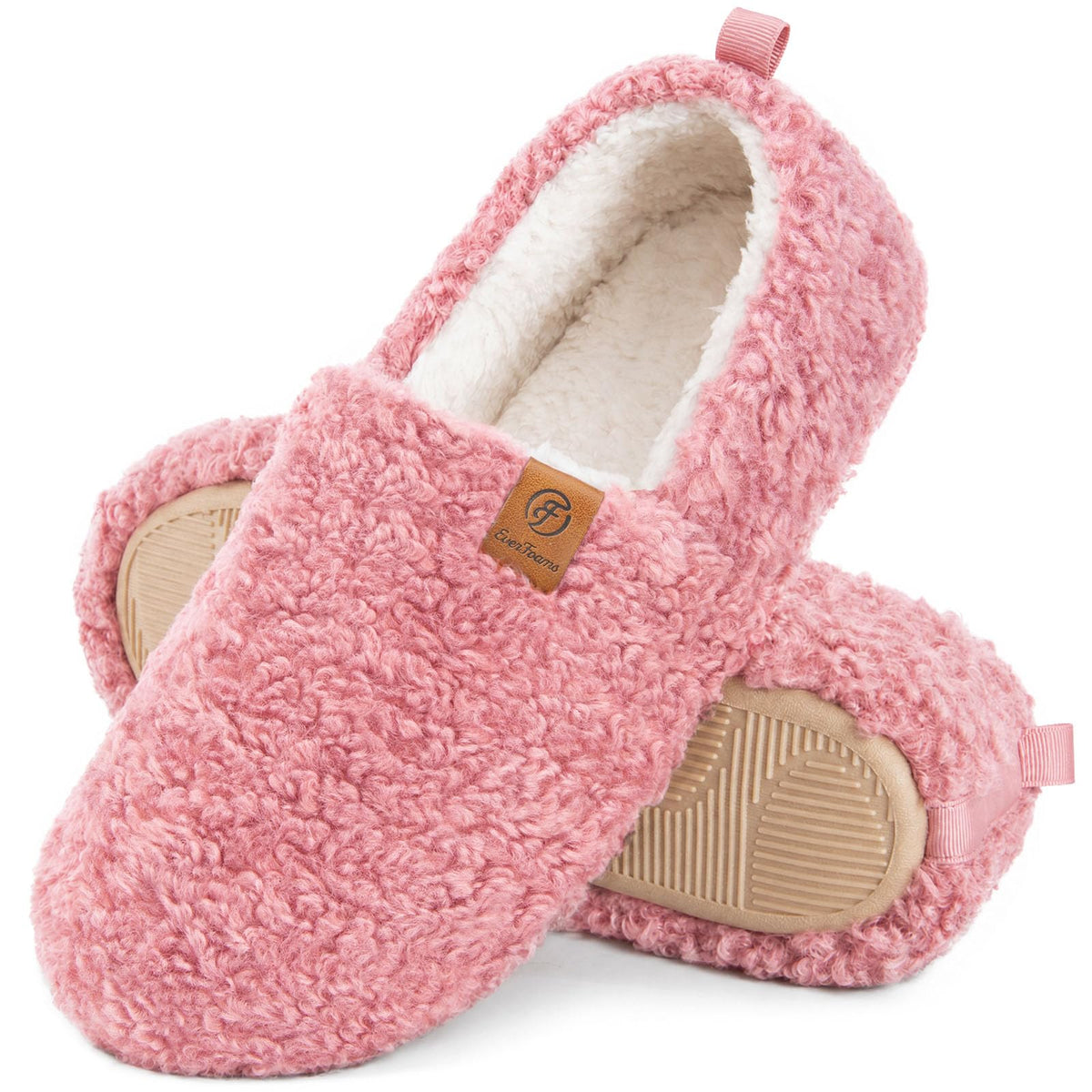 EverFoams Women’s Soft Curly Slippers Memory Foam Lightweight House Shoes