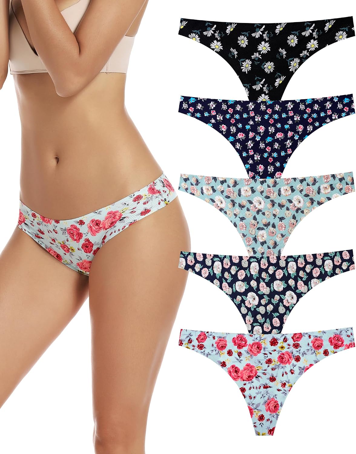voenxe Nahtlose Damen-Tangas, unsichtbarer Sport-Tanga für Damen, 5er-Pack