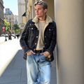 Herren-Jeansjacke in Schwarz mit Kunstfellfutter