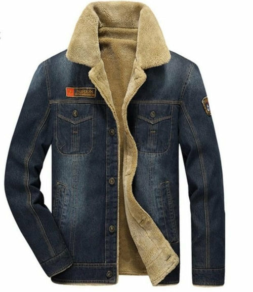 Herren-Jeansjacke in Schwarz mit Kunstfellfutter