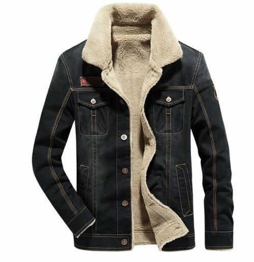 Herren-Jeansjacke in Schwarz mit Kunstfellfutter
