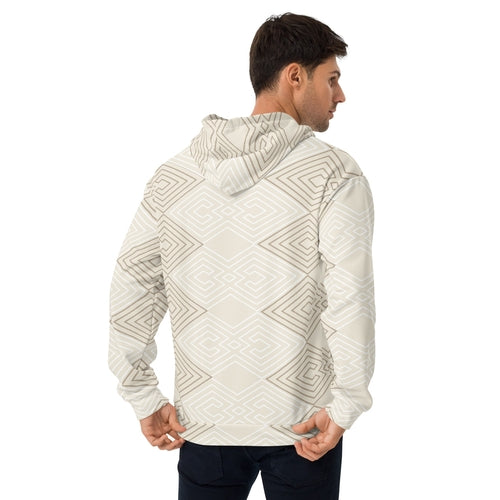 Mens Graphic Hoodie Beige Brown Aztec Geometric Lines