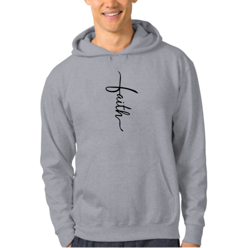 Sweat à capuche graphique pour homme avec illustration de croix et inscription Faith noir