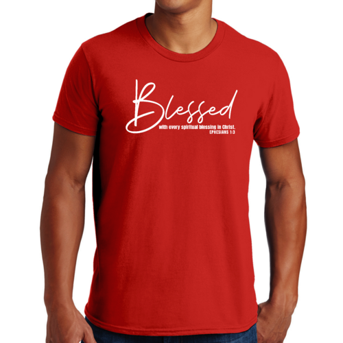Mens Graphic T-shirt Blessed with Every Spiritual Blessing White Print