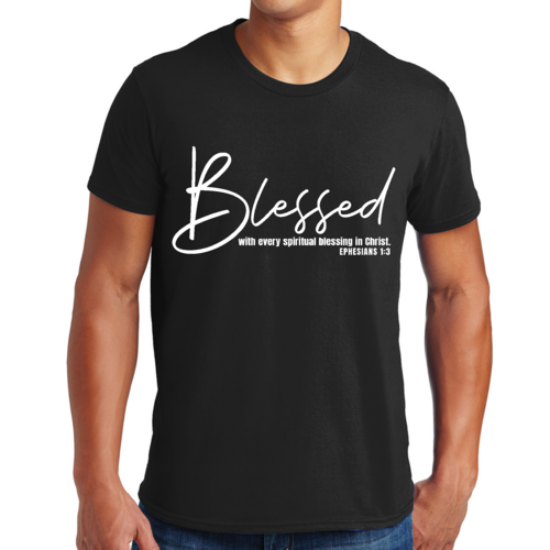 Mens Graphic T-shirt Blessed with Every Spiritual Blessing White Print