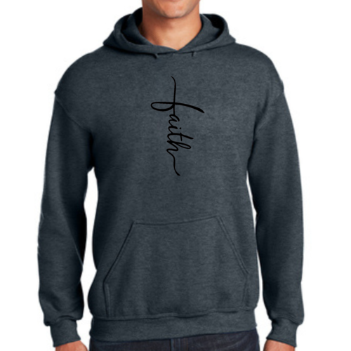 Herren Grafik Hoodie Glaube Schriftzug Kreuz Schwarz Illustration