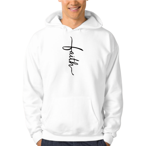 Herren Grafik Hoodie Glaube Schriftzug Kreuz Schwarz Illustration
